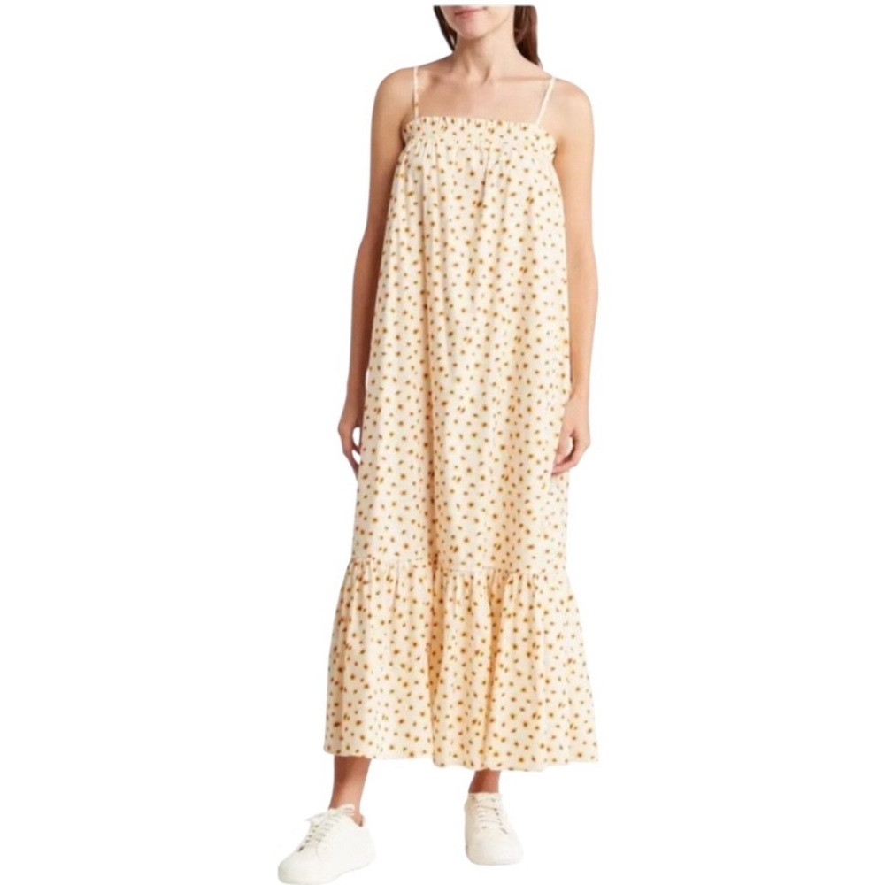 WeWoreWhat‎ Smocked MIDI Ditsy Daisies Dress Sleeveless Sundress Size Medium